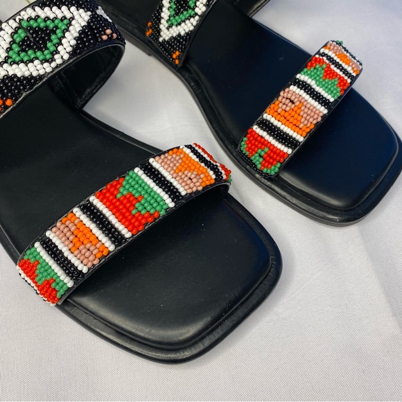 FARM RIO Black Beaded Square Toe Slide Sandals Size 6 - Picture 5 of 12